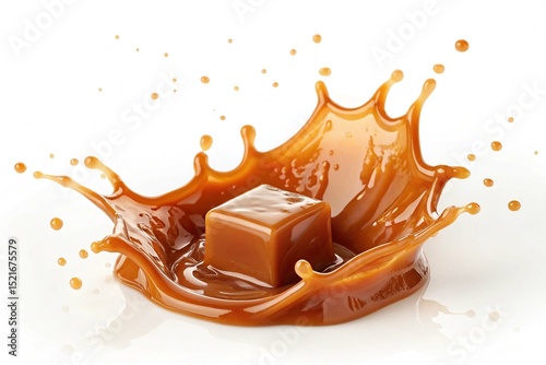 Caramel sauce splash isolated on white background