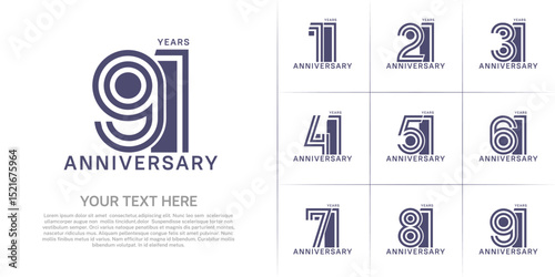 Anniversary set design with double line number. purple color for celebration event