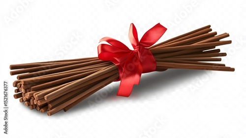 Ethereal and Divinely Ceremonial Sacred Incense Collection with Striking Red Ribbon on a Transparent Background