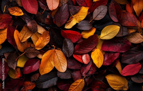 Colorful Autumn Leaves Scattered on the Ground Creating a Vibrant Tapestry of...