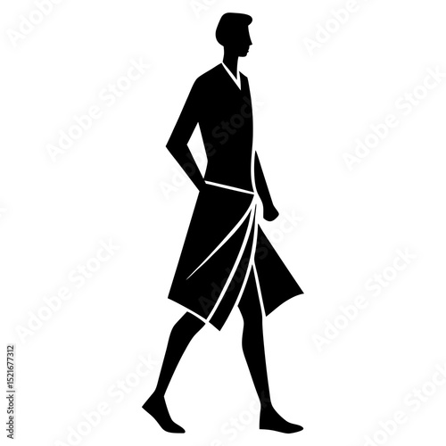 Silhouette of man walking with asian lungi
