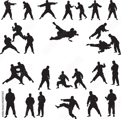  Judo sports silhouette art white color background