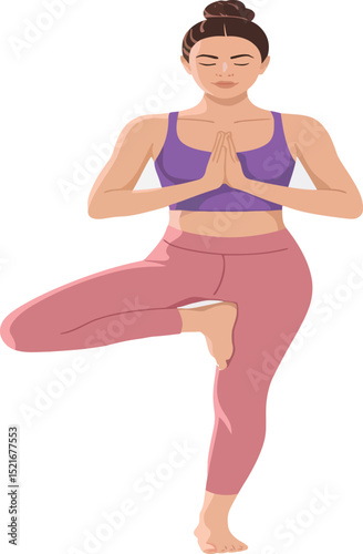Serene yoga pose woman practicing tree pose fitness wellness graphic design