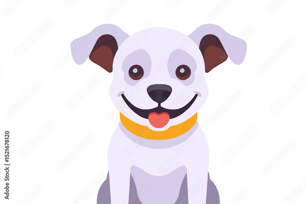 Fototapeta premium Cartoon Dog Portrait-Cute Puppy with Collar-Adorable Pet Illustration for Kids and Dog Lovers-Happy Animal Clipart Image-Friendly Canine Character