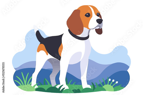Cute Beagle Dog Vector Illustration- Cartoon Puppy with Brown and Black Markings- Adorable Pet Graphic for Kids and Dog Lovers- Playful Animal Design