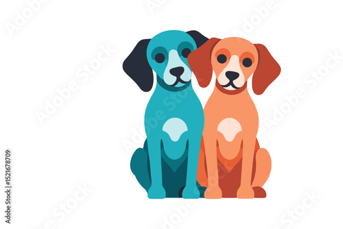Colorful Dog Illustration - Three Cute Puppies Sitting Together - Adorable Pet Clipart for Dog Lovers - Graphic Design Element with Happy Dogs