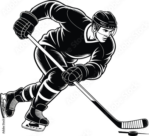 Dynamic hockey player action graphic scalable for branding and logo design