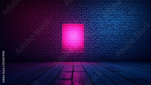 a brick wall with a bright light coming out of it, background with neon lighting