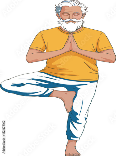 Serene senior practicing yoga tree pose a scalable wellness design perfect for meditation branding and health applications