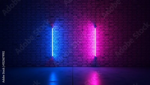 a brick wall with a bright light coming out of it, background with neon lighting