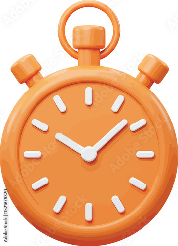 A vibrant, three-dimensional rendering of an orange stopwatch vector illustration