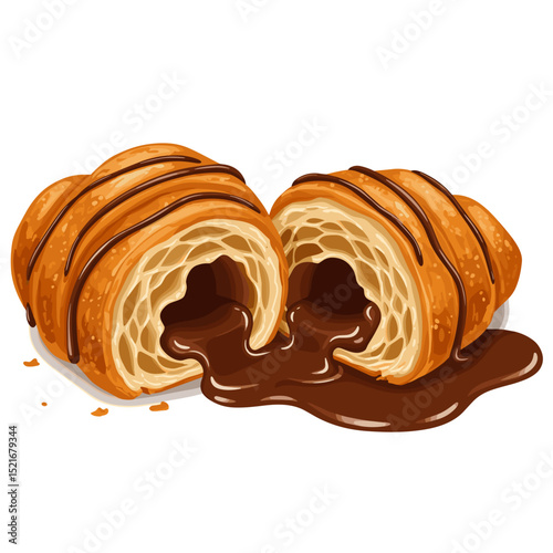Illustration of Croissant with chocolate filling oozing out