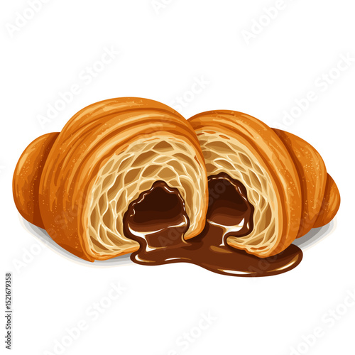Illustration of Croissant with chocolate filling oozing out