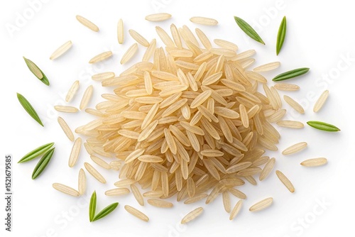 Basmati rice isolated with clipping path top view on white background