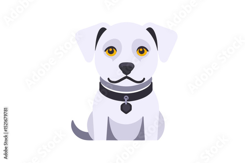 Cute Cartoon Puppy with Collar Illustration-Adorable Dog Character for Kids-Simple and Playful Pet Design for Digital Projects-White Background