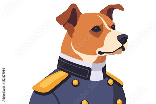 Dog in Uniform-Cartoon Animal-Cute Pet Illustration-Brown and White Dog-Wearing a Military Style Outfit-Funny Animal Picture-Digital Art Image