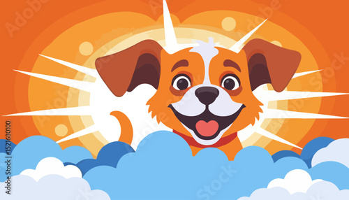 Happy Cartoon Dog Illustration - Sunny Day Vibes with Cute Puppy - Adorable Pet Graphic for Kids and Dog Lovers- Playful Design with Bright Colors