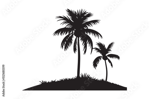 Palm Tree Silhouette Vector on Island Tropical Nature Clipart Design