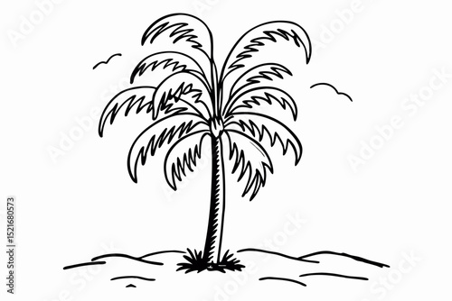 Three palm trees illustrated in black on a white background, concept of tropics  