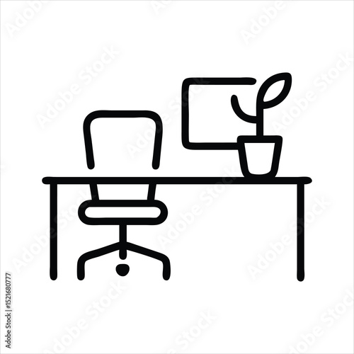 Simple Office Workspace Icon Outlined illustration desk chair