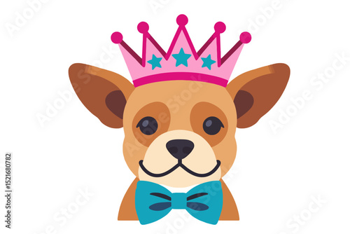 Cute Chihuahua with Crown and Bow Tie-Dog Breed Illustration-Adorable Pet Graphics-Perfect for Kids Projects-Dog Lovers-Animal Themed Designs