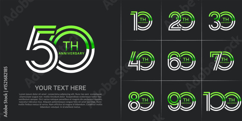 Anniversary set design with double line number. green and white color for celebration event