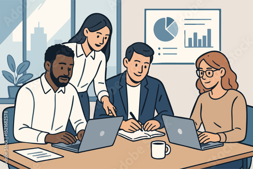 Workplace Business Company Colleague Collaboration Print Design in Vector