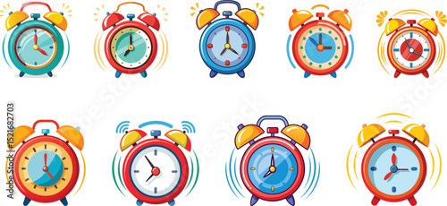 vintage alarm clock set vector illustration