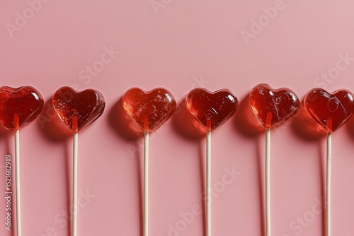 Heart-shaped Lollipops Arranged on Pink Background for Festive Celebrations