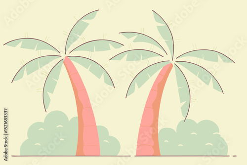 Tropical palms with a sunset background in pastel colors  