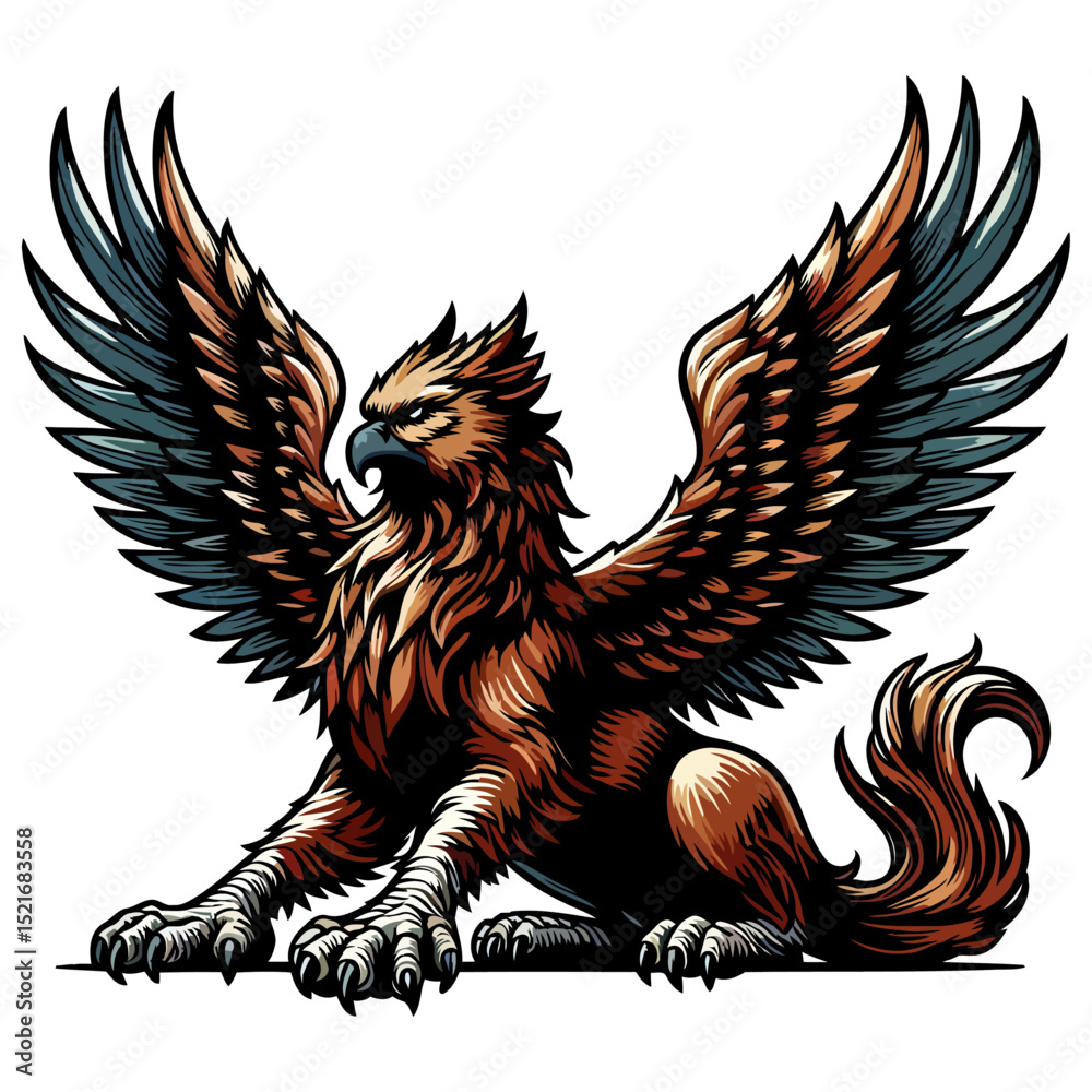 Obraz premium Majestic Griffin: A Mythological Creature of Power and Majesty. Ancient Symbol of Strength, Royalty and Fantasy Art.