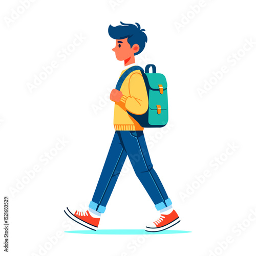 Walking Student with Backpack: A Vibrant Illustration of Youthful Energy and Casual Style