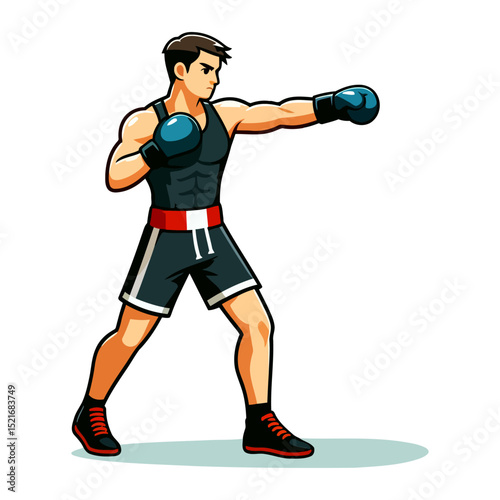 Powerful Boxer: Championship Boxing Match, Athletic Strength and Fitness