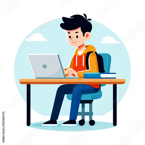 Focused Student Studying on Laptop: Online Education and E-Learning Concept