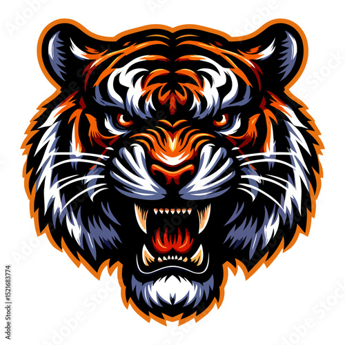 Majestic Tiger Head: A Powerful Roar, Close-up Portrait of a Wild Cat
