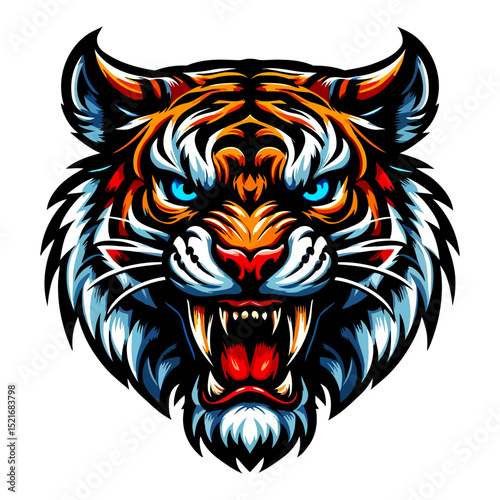 Majestic Tiger Head: A Powerful Roar, Intense Gaze, and Striking Stripes. Wild Cat Portrait.