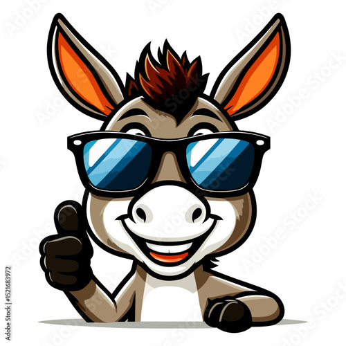 Cool Donkey Cartoon Character with Sunglasses Giving Thumbs Up