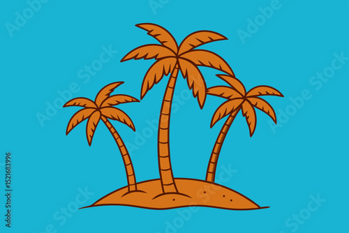 Orange palm tree illustration against blue background representing tropics  