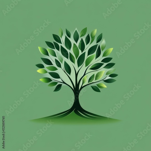 Stylized tree design with green leaves on a smooth green background showcasing nature's beauty
