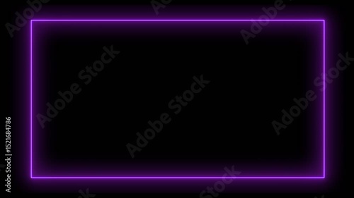 black screen in a gold frame on background. Perfect for video editing, digital manipulation,  glowing frame background. Bright neon light effect isolated on black background. 4k animation