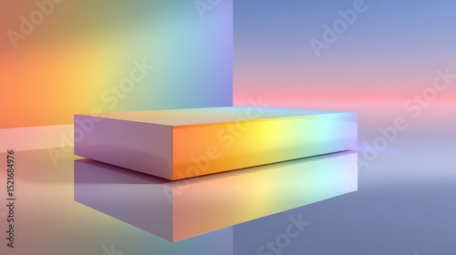 Colorful abstract space with geometric shape reflecting vibrant hues in calm environment