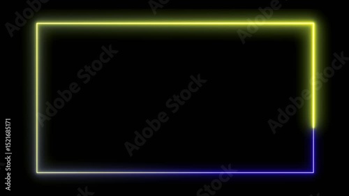 Abstract neon light rectangle frame with purple black background seamless looping animation. glowing frame background. rectangle frame animation background 4k video