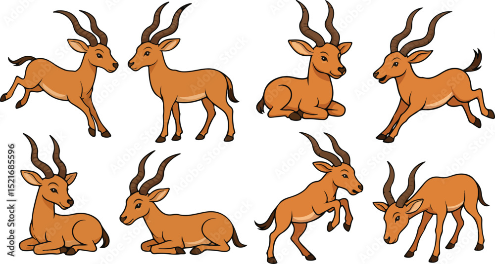 Obraz premium vector illustration of addax deer antelope gazelle impala funny cartoon mascot character cartoon with 8 poses 02