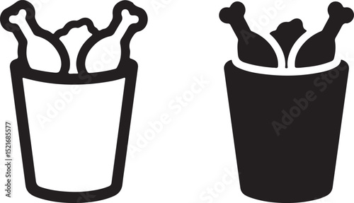 Simple, black and white illustrations of a container filled with chicken thighs.