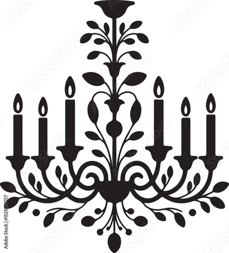Elegant Ornate Chandelier Silhouette Isolated on White