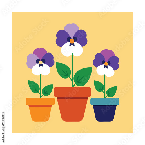 Pansies in Painted Terracotta Pots Illustration
