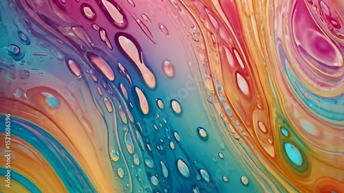 colorful liquid shiny abstract water drops on red background