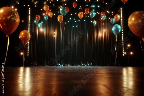 Colorful Balloons and Lights Create a Festive Atmosphere on Stage for Celebra...
