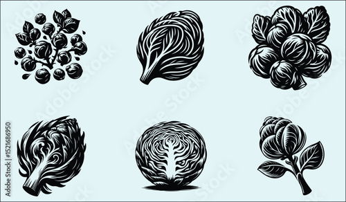 Vegetable Silhouette Illustration with Cat Element Featuring CMYK Colors and Simple Fonts