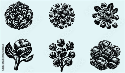 Cat Illustration with Vegetable Silhouettes in CMYK Color Model for Graphic Design